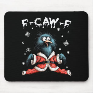 Funny F-caw-f Christmas Crow Santa Xmas Light Blac Mouse Pad