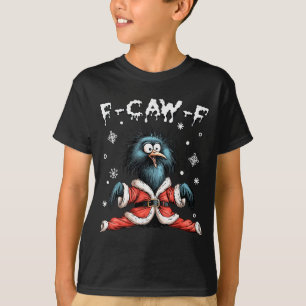 Funny F-caw-f Christmas Crow Santa Xmas Light Blac T-Shirt