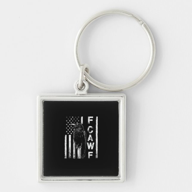Funny F Caw F Crow With USA Flag Keychain (Front)