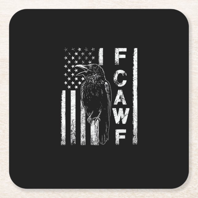 Funny F Caw F Crow With USA Flag Square Paper Coaster (Front)