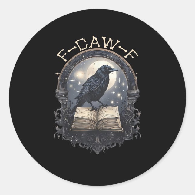 Funny F-Caw-F Raven Bird Saying Graphic Retro Clas Classic Round Sticker (Front)