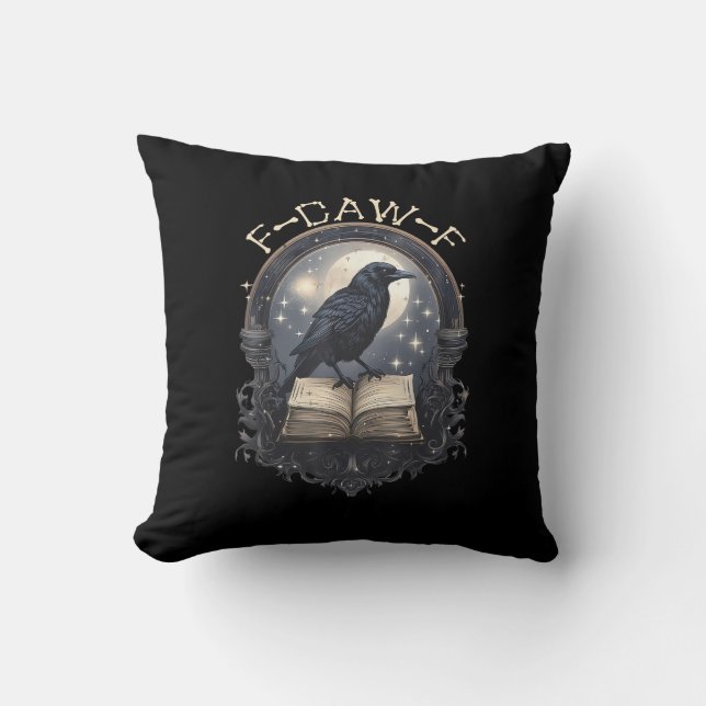 Funny F-Caw-F Raven Bird Saying Graphic Retro Clas Throw Pillow (Front)