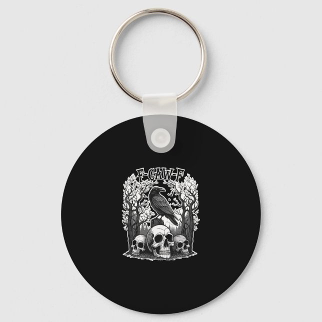 Funny F Caw F Raven Halloween Keychain (Front)