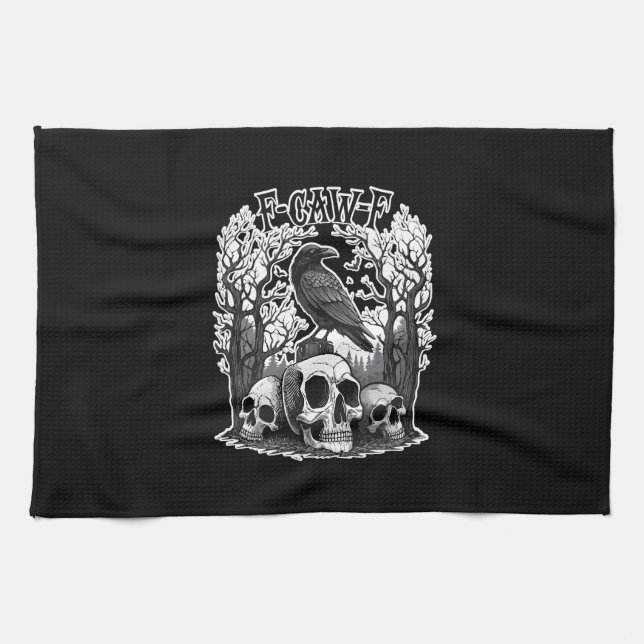 Funny F Caw F Raven Halloween Kitchen Towel (Horizontal)