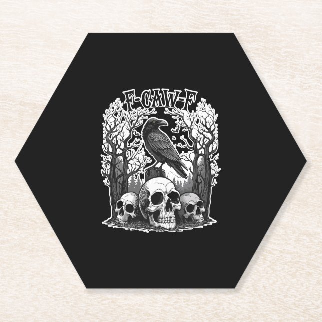 Funny F Caw F Raven Halloween Paper Coaster (Front)