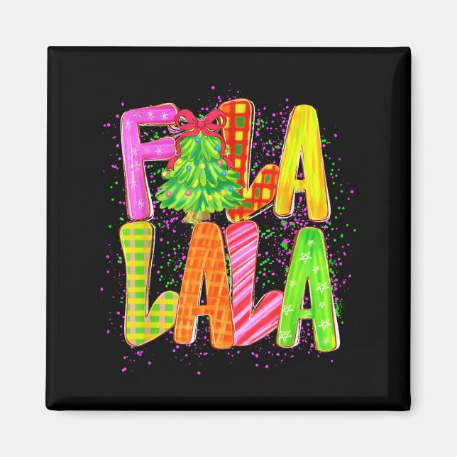 Funny Fa La La Coquette Bow Checkered Christmas Tr Magnet (Front)