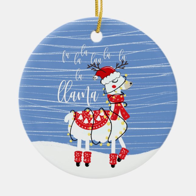 Funny fa la la la la llama christmas joke friend ceramic ornament (Front)