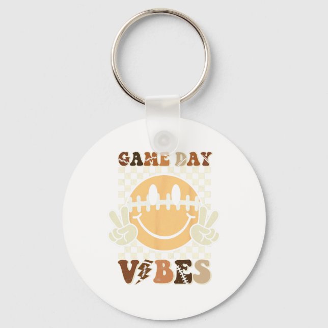 Funny Face American Football Game Day Vibes Sport  Keychain (Front)