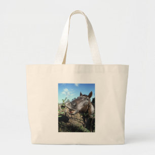 Funny Face brown horse Large Tote Bag