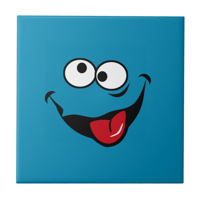 Funny face cartoon blue background tile (Front)