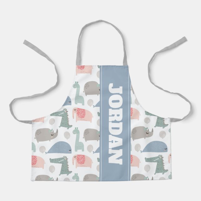 Funny Face Cute Doodle Animal Pattern Apron (Front)