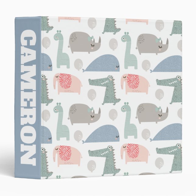 Funny Face Cute Doodle Animal Pattern Binder (Front/Spine)