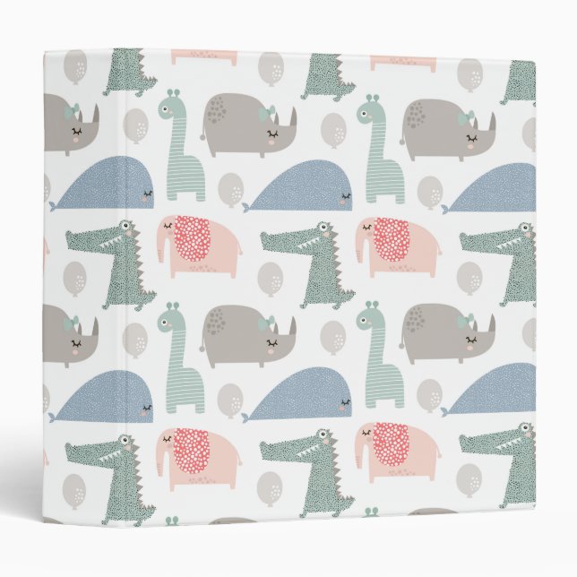 Funny Face Cute Doodle Animal Pattern Binder (Front/Spine)