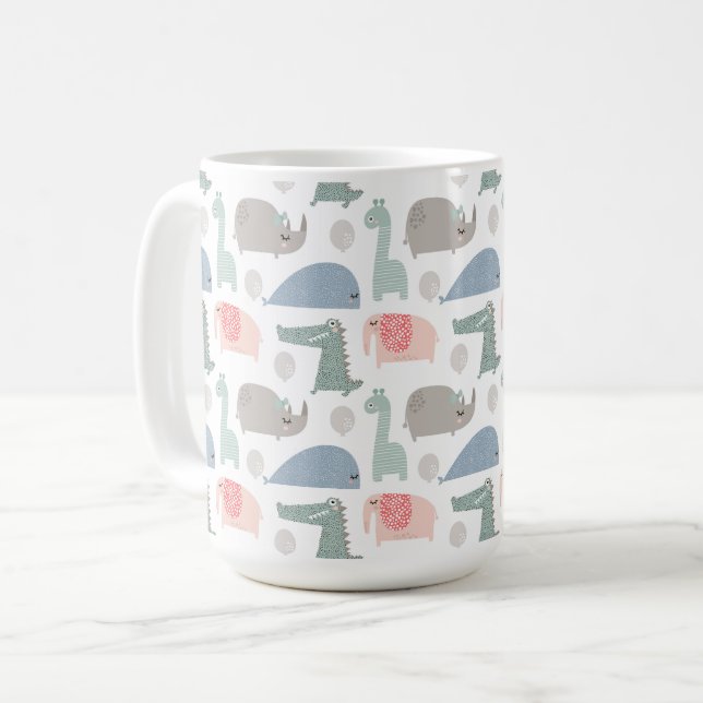 Funny Face Cute Doodle Animal Pattern Coffee Mug (Front Left)
