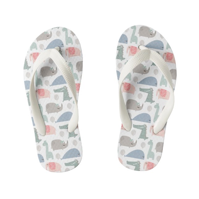 Funny Face Cute Doodle Animal Pattern Kid's Flip Flops (Footbed)