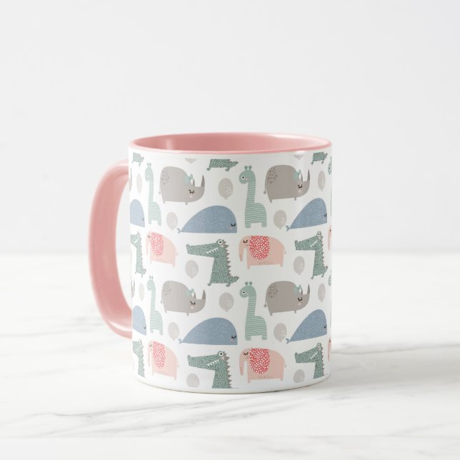 Funny Face Cute Doodle Animal Pattern Mug (Front Left)