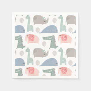 Funny Face Cute Doodle Animal Pattern Napkin