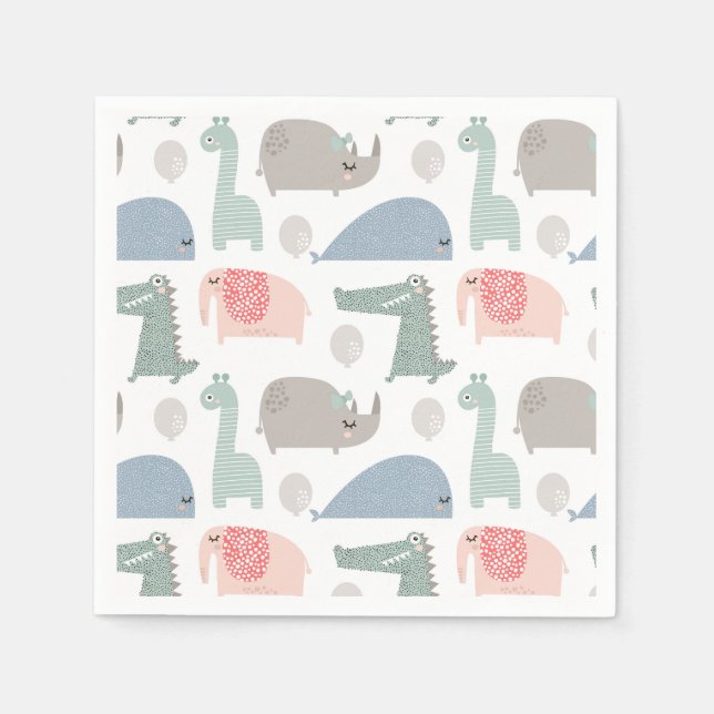Funny Face Cute Doodle Animal Pattern Napkin (Front)