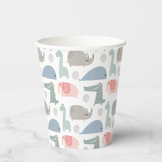 Funny Face Cute Doodle Animal Pattern Paper Cups (Front)
