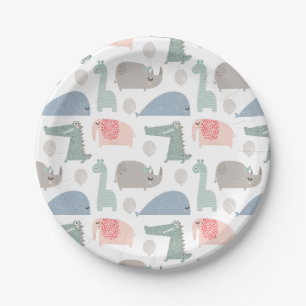 Funny Face Cute Doodle Animal Pattern Paper Plate