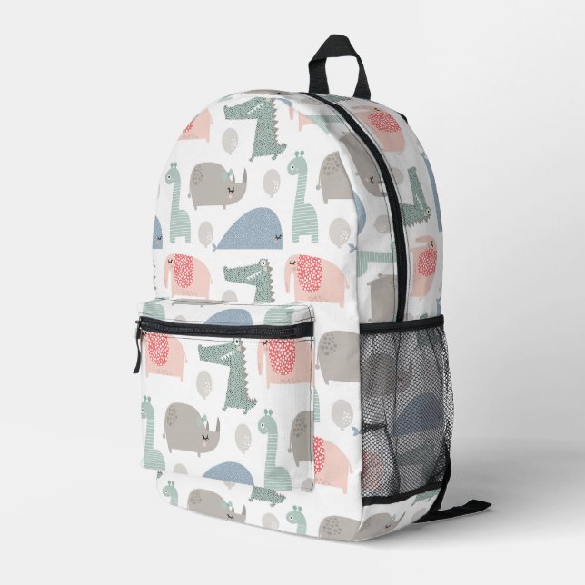 Funny Face Cute Doodle Animal Pattern Printed Backpack (Back Corner Right)