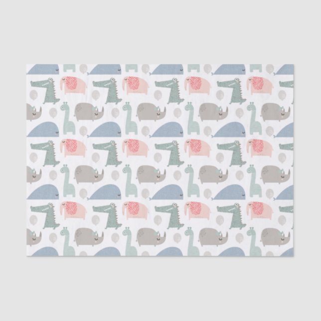 Funny Face Cute Doodle Animal Pattern Tissue Paper (Front)