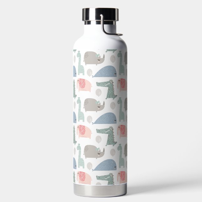 Funny Face Cute Doodle Animal Pattern Water Bottle (Left)