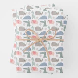 Funny Face Cute Doodle Animal Pattern Wrapping Paper Sheet