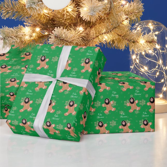 Funny Face Ginger Cookie Merry Christmas Spanish Wrapping Paper (Holidays)