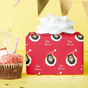 Funny Face Merry Christmas in Spanish Photo Wrappi Wrapping Paper