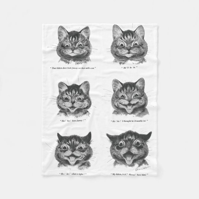 Funny Face of Cat, Louis Wain Fleece Blanket (Front)
