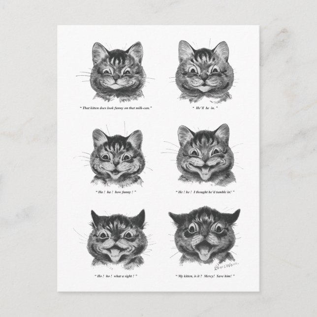 Funny Face of Cat, Louis Wain Postcard (Front)