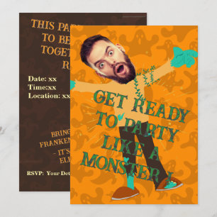 Funny Face Party Like a Monster Adult Halloween Invitation