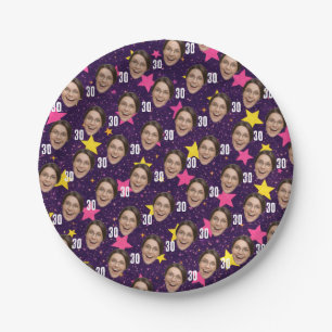 Funny Face Personalized Photo Pink Party Paper Plate