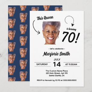 Funny Face Photo 70th Birthday Party Women Invitation