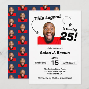 Funny Face Photo Men 25th Birthday Party Invitation