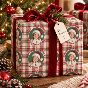 Funny Face Photo Merry Christmas Red Green Plaid Wrapping Paper