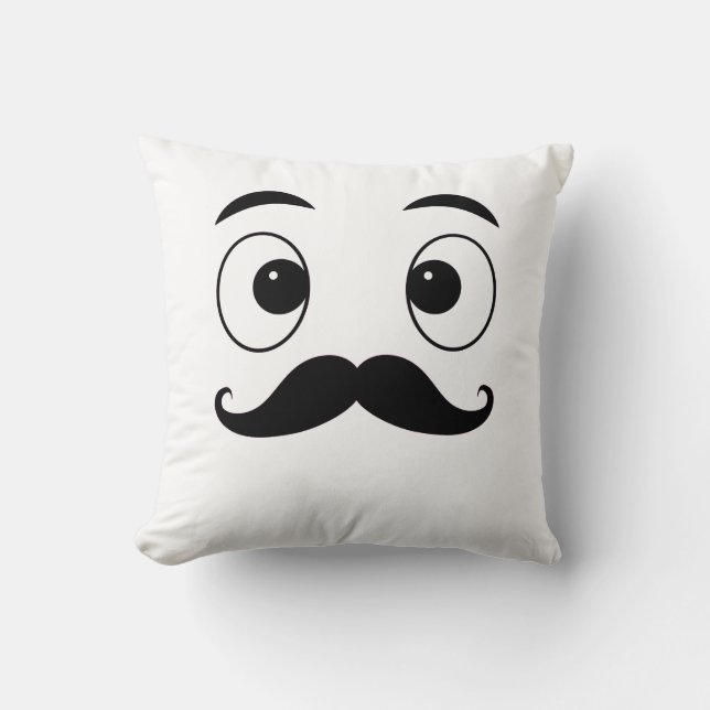 Funny Face Pillow with Moustache – Cute and Whimsi (Front)