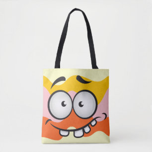Funny face smiling colourful pattern orange yellow tote bag