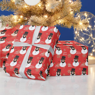Funny Face Snowman Merry Christmas Photo Custom  Wrapping Paper