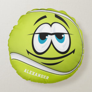 Funny Face Tennis Ball Create your own player Name Round Pillow