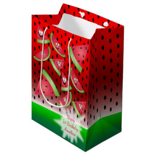 Funny Face Watermelon Kid's Birthday Medium Gift Bag