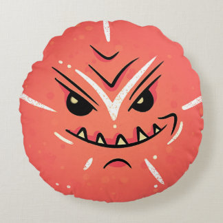 Funny Face with Smirky Smile - Red Round Pillow