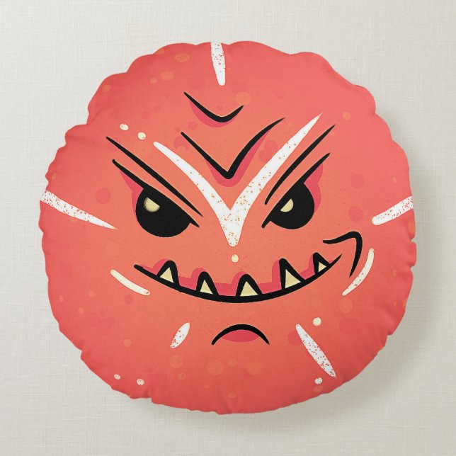 Funny Face with Smirky Smile - Red Round Pillow (Front)
