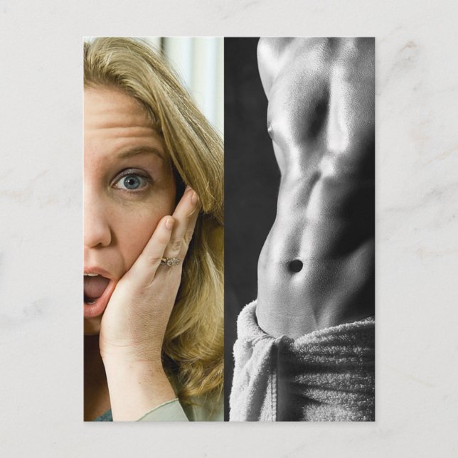 Funny Face Woman and Hunk Guy Abs Template Postcard (Front)