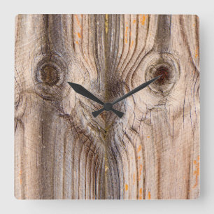 Funny Face, Wood Grain Square Wall Clock
