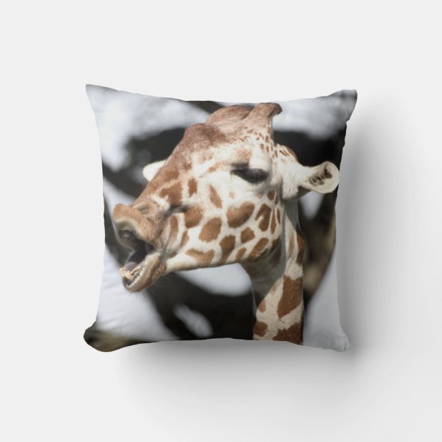 Funny faced reticulated giraffe, San Francisco Throw Pillow (Front)