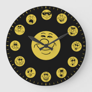 Funny Faces & Expressions in Gold Emoji's Large Clock