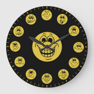 Funny Faces & Expressions in Gold Emoji's Large Clock