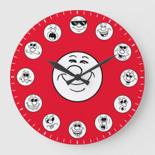 Funny Faces & Expressions in White Emoji's Large Clock